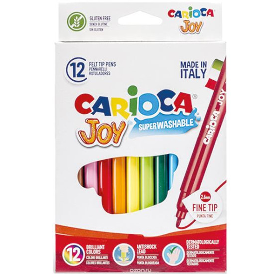Carioca Joy Πλενόμενοι Μαρκαδόροι Ζωγραφικής Λεπτοί σε 12 Χρώματα