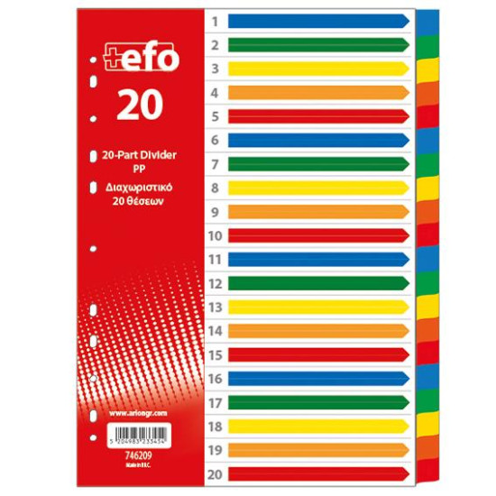 746209 - Διαχωριστικά Πλαστικά Α4 20 Θέσεων χρωματιστά
