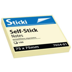 765401 -  Αυτοκόλλητα χαρτάκια Sticki  Κίτρινα 75x75mm 100φ 7654-01