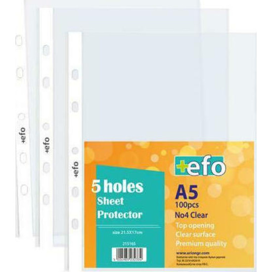 +Efo Πλαστικές Ζελατίνες για Έγγραφα Τύπου "Π" A5 με Τρύπες 100τμχ No4