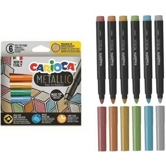 Carioca Metallic Maxi Tip Μαρκαδόροι Ζωγραφικής Χονδροί σε 6 Χρώματα Carioca Metallic Maxi Tip Μαρκαδόροι Ζωγραφικής Χονδροί σε 6 Χρώματα