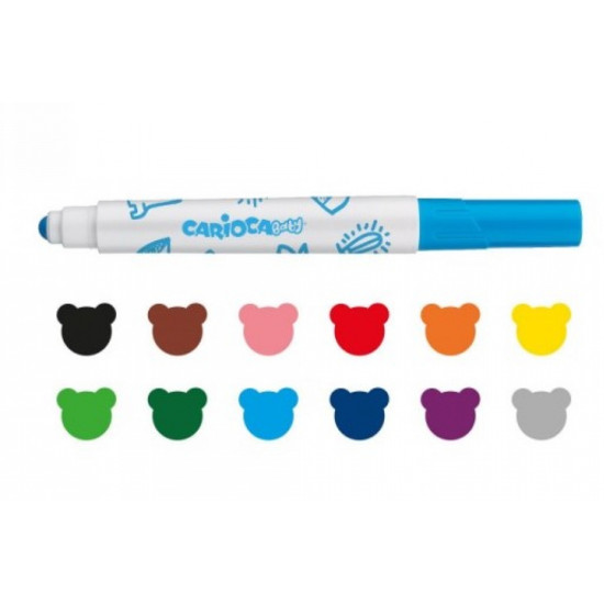 Carioca Baby Valorous Marker 2+ Πλενόμενοι Μαρκαδόροι Ζωγραφικής Χονδροί σε 12 Χρώματα