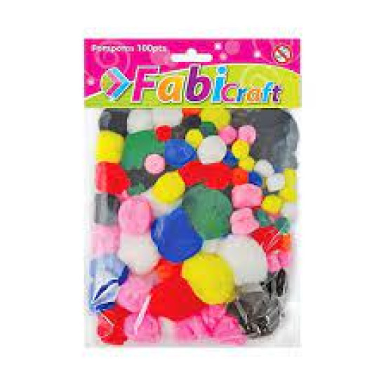 Fabi Πομ Πομ Χειροτεχνίας Σετ 100τμχ Διάφορα Χρώματα & Μεγέθη