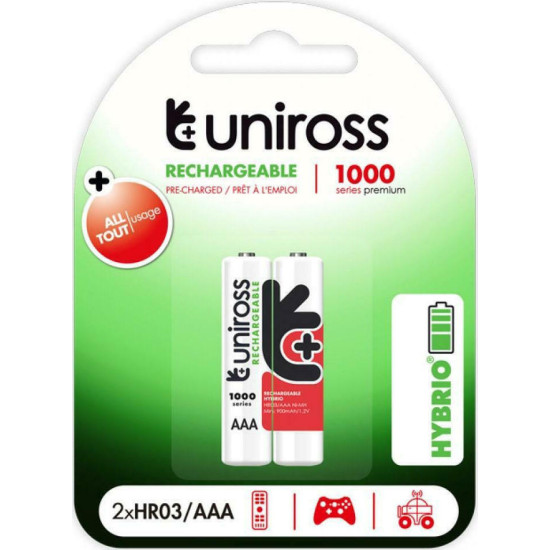 Uniross Επαναφορτιζόμενες Μπαταρίες AAA Ni-MH 1000mAh 1.2V 2τμχ