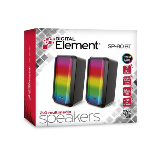 Element SP-80BT Ηχεία Υπολογιστή 2.0 με RGB Φωτισμό και Bluetooth Ισχύος 5W σε Μαύρο Χρώμα