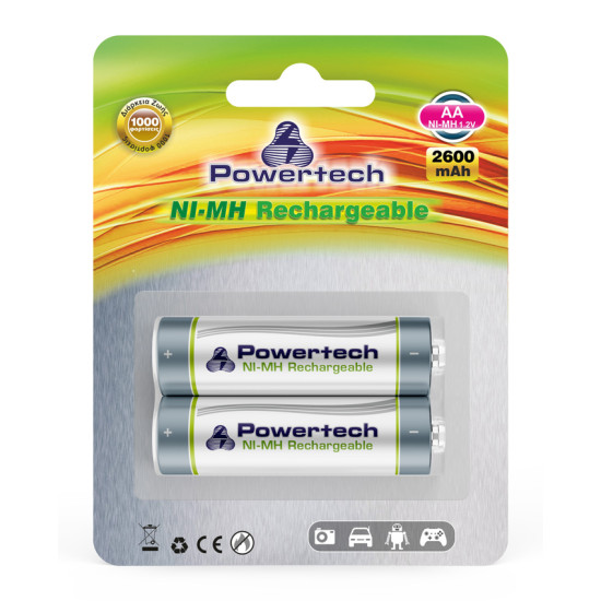 POWERTECH επαναφορτιζόμενη μπαταρία PT-351 2600mAh, AA R6 (2τμχ)
