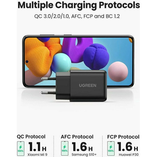 Ugreen Φορτιστής Χωρίς Καλώδιο με Θύρα USB-A Quick Charge 3.0 μαύρος (CD122)