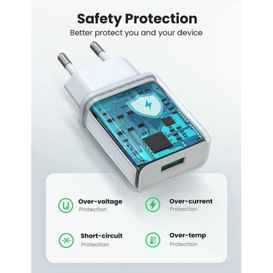 Ugreen Φορτιστής Χωρίς Καλώδιο με Θύρα USB-A Quick Charge 3.0 Λευκός (CD122)