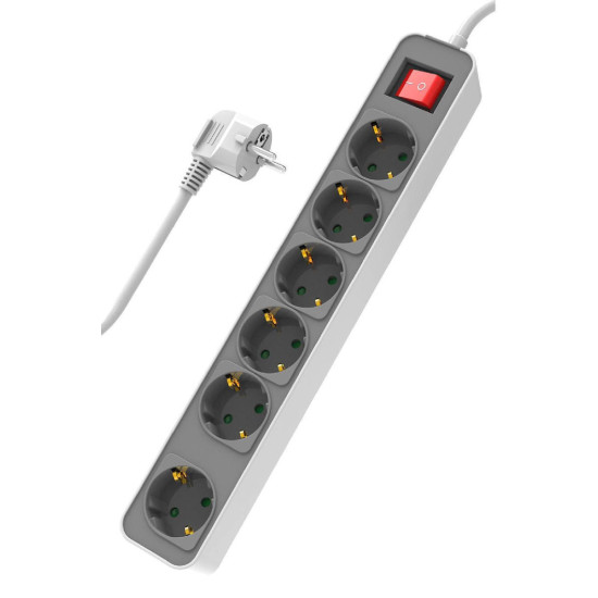 Powertech Πολύπριζο Ασφαλείας 6x Schuko 16A 1.4m Λευκό [PT-1058]