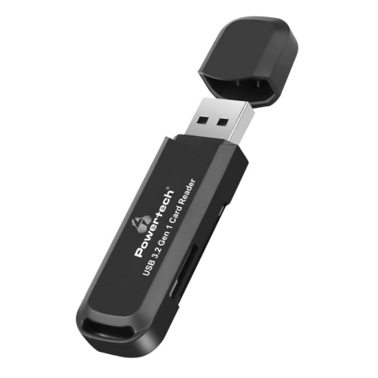 Powertech Card Reader για SD and micro SD, USB 3.2, 5Gbps, μαύρο [PT-1112]