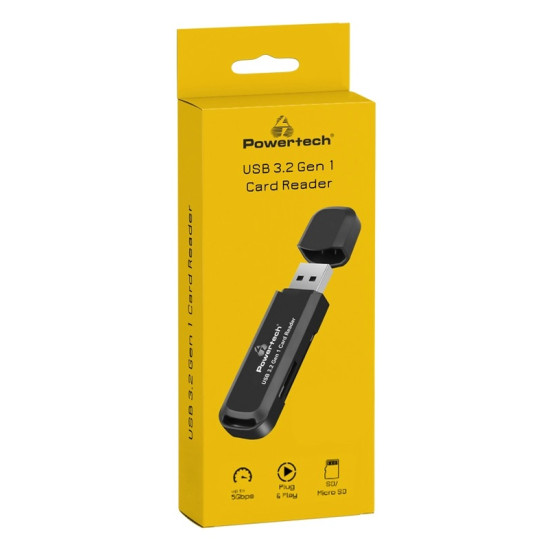 Powertech Card Reader για SD and micro SD, USB 3.2, 5Gbps, μαύρο [PT-1112]