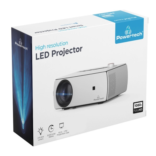 Powertech LED Βιντεοπροβολέας, Ηχείο, 1080p, 210 ANSI lm, Λευκός [PT-1158]