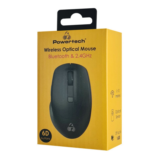 Powertech  Ασύρματο Ποντίκι 1600 DPI 2.4GHz & Bluetooth Μαύρο [PT-1164]