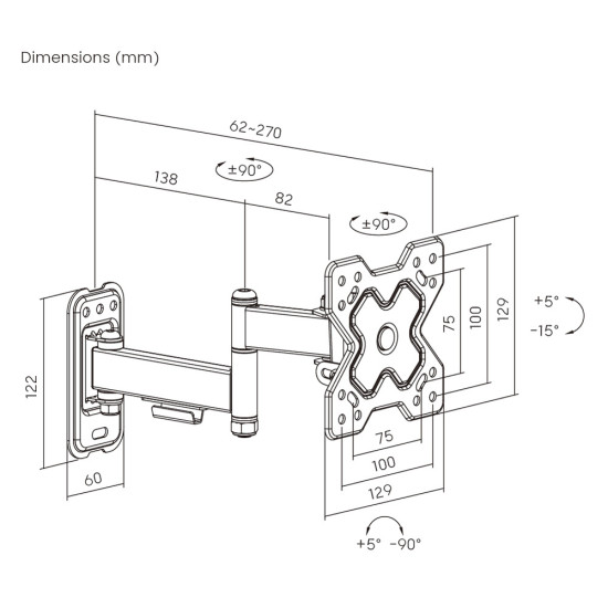 Powertech Βάση Τηλεόρασης Τοίχου με Βραχίονα έως 32'' και 20kg Ασημί [PT-1278]
