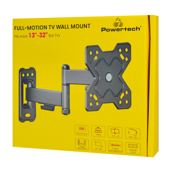Powertech Βάση Τηλεόρασης Τοίχου με Βραχίονα έως 32'' και 20kg Ασημί [PT-1278]