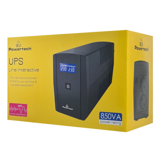 Powertech UPS Line-Interactive με Οθόνη 850VA 510W με 2x Schuko [PT-1295]