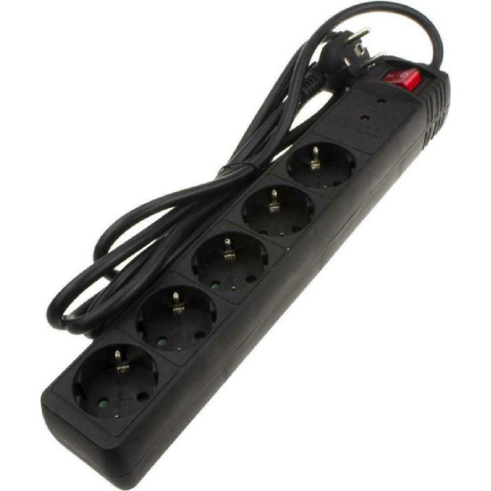 Powertech Πολύπριζο Ασφαλείας 5x Schuko 16A 3m Μαύρο [PT-883]