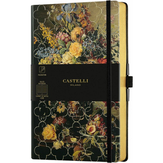 Θεοφύλακτος Castelli Σημειωματάριο Ivory Ριγέ με Λάστιχο και Θήκη για Στυλό Vintage Floral Rose13x21εκ