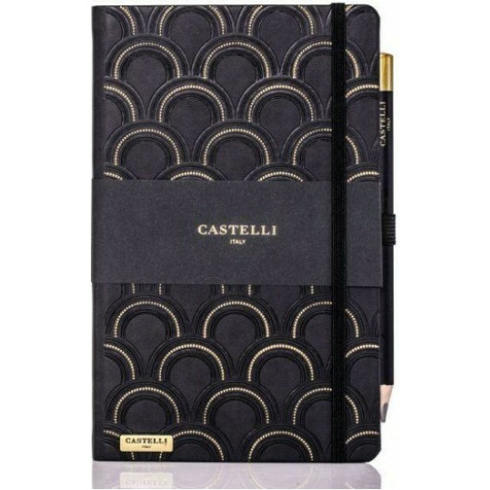 Θεοφύλακτος Castelli Σημειωματάριο Ivory Ριγέ με Λάστιχο και Θήκη για Στυλό Gold Art Deco 13x21εκ