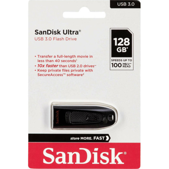 SanDisk Ultra USB 3.0 Flash Drive 128gb (SDCZ48-128G-U46) Black