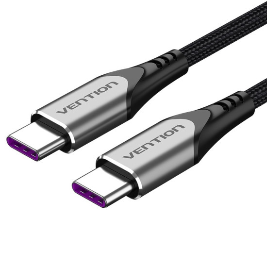 Vention Nylon Braided Type-C to Type-C 5A/PD 100W Cable 2M Gray Aluminum Alloy Type