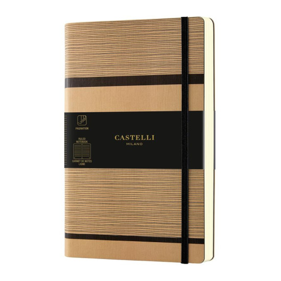 Castelli Σημειωματάριο A5 Ριγέ με Λάστιχο Tatami Grand Format Ligne Beige Cappucino 13x21cm