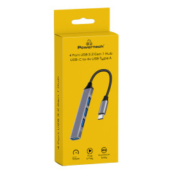 Powertech USB 3.2 Hub 4 Θυρών με σύνδεση USB-C Γκρι