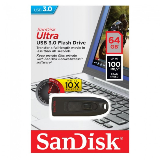 SanDisk Ultra USB 3.0 Flash Drive 64GB (SDCZ48-064G-U46) Black